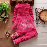 Kid BabyGirl Suit Long Sleeve Bow Floral Mesh Spring Autumn Outfit 2 Pcs