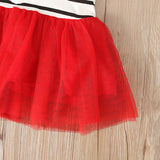 Kids Girl Spring Autumn Long Sleeve Striped Santa Claus Christmas Dress 2 Pcs