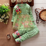 Kid BabyGirl Suit Long Sleeve Bow Floral Mesh Spring Autumn Outfit 2 Pcs