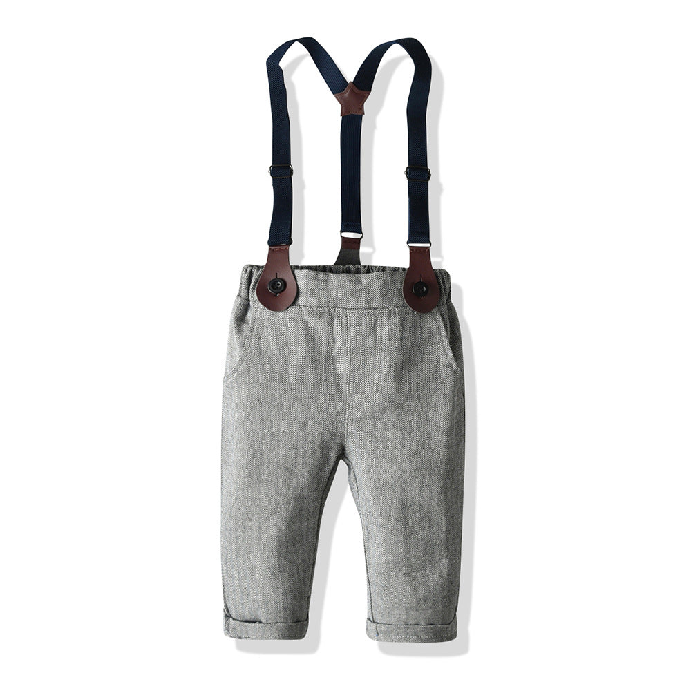 Boy Blue Plaid Long-sleeved Suspenders Set 2 Pcs suits