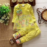 Kid BabyGirl Suit Long Sleeve Bow Floral Mesh Spring Autumn Outfit 2 Pcs