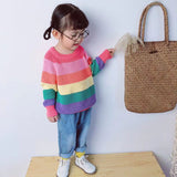 Kid Baby Girl Rainbow Cute Sweet Striped Sweater