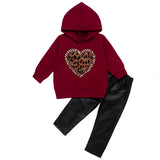 Girl Leopard Embroidered Trend Leather 2 Pcs Outfit Tracksuit