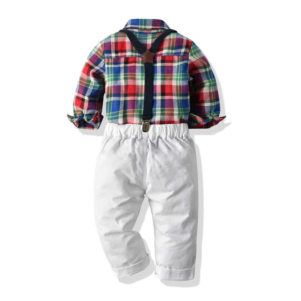 Baby Boy Plaid Suspenders Christmas 2 Pcs Set suits