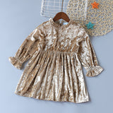 Kid Baby Girl Pure Color Velvet Long Sleeve Autumn Dresses