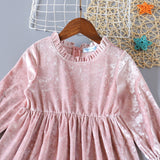 Kid Baby Girl Pure Color Velvet Long Sleeve Autumn Dresses