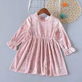 Kid Baby Girl Pure Color Velvet Long Sleeve Autumn Dresses