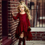 Kids Girl Gold Velvet Long Sleeve Tassel Sweet Princess Dresses