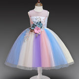 Kid Baby Girl Rainbow Pompous Flower Gauze Dresses