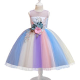 Kid Baby Girl Rainbow Pompous Flower Gauze Dresses