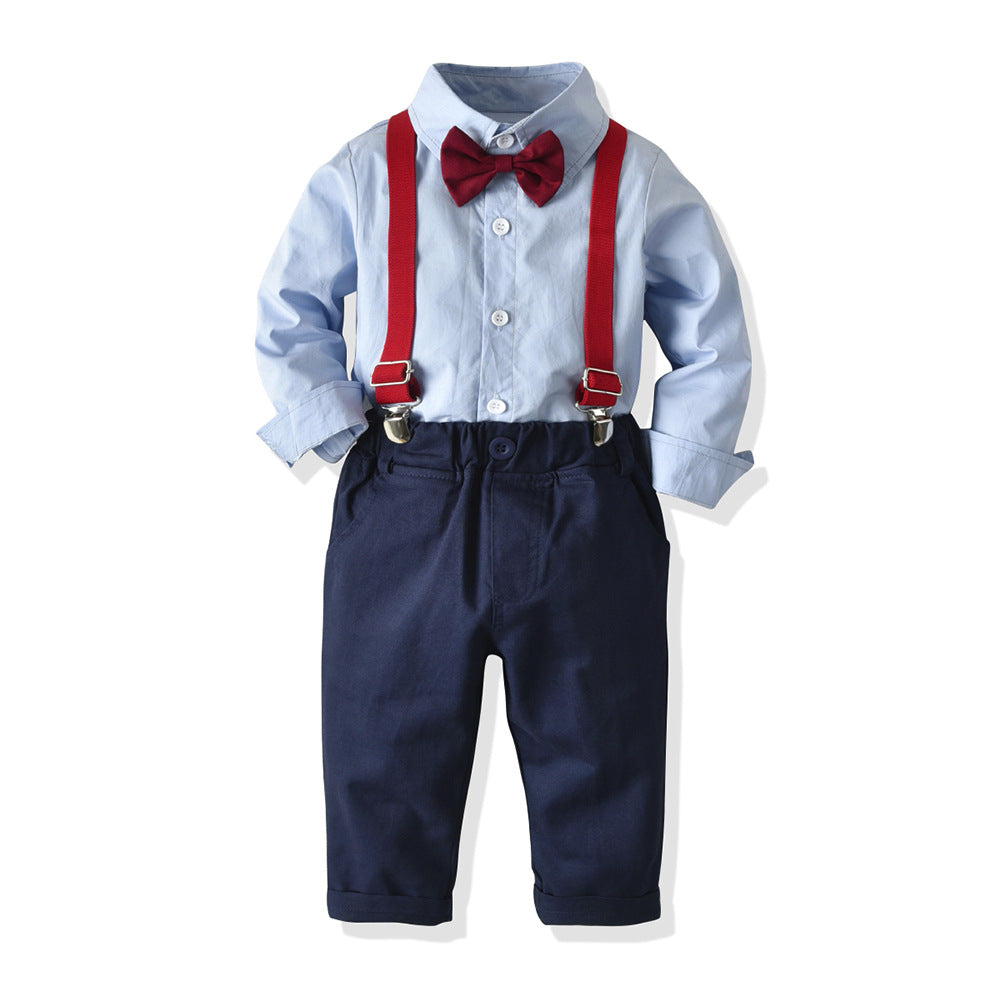 Long-sleeved Blue Bow Tie Baby Boy Formal 2 Pcs Set
