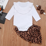 Baby Girl Spring Long Sleeve Ruffle Jumpsuit Leopard Print Outfits 3PCS 0-24M