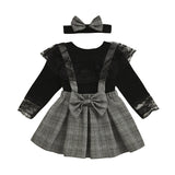 Kid Baby Girls Suits Checked Lace Culottes Suspenders 2 Pcs Sets