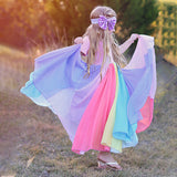 Girl Short Sleeve Rainbow Mesh Rainbow Casual Dresses