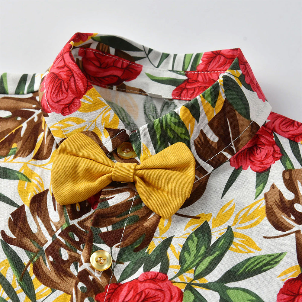 Baby Boy Set Suits Printed Floral Bow Tie 2 Pcs Suits