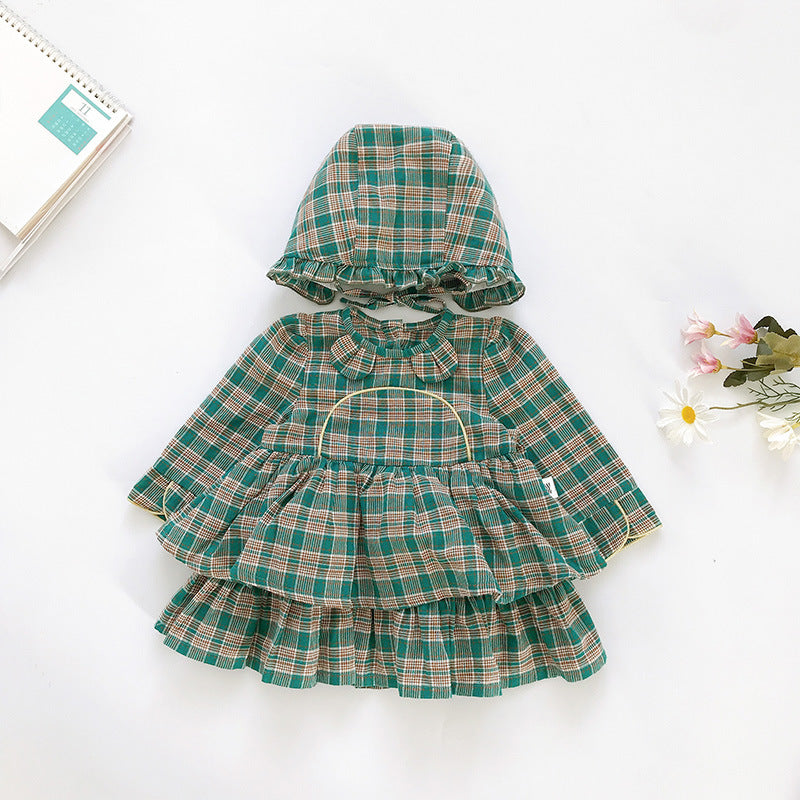 Baby Girl Lolita Dress Plaid Style Dress  2 Pcs