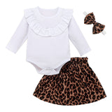 Baby Girl Spring Long Sleeve Ruffle Jumpsuit Leopard Print Outfits 3PCS 0-24M