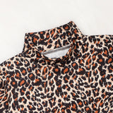 New Girl Leopard Print Long Sleeve Top with Buttocks Leather Skirt 2 Pcs Outfits