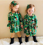 Baby Girl Long Flare Sleeve Floral Christmas Dress 1-6Y