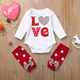 Baby Girl Valentine's Day Print Letter Long Sleeve  Leg Polka Dot Set 2 Pcs Sets