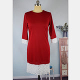 Family Matchig Solid Color Stitching Lace Mid-length Parent-child Dresses