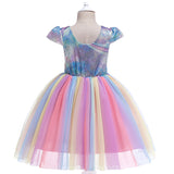 Kid Baby Girl Belt Big Bow Laser Print Rainbow Show Gauze Dress