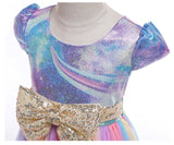 Kid Baby Girl Belt Big Bow Laser Print Rainbow Show Gauze Dress