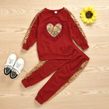 Toddler Baby Girl Valentine's Day Long Sleeve Love Sequins 2 Pcs Sets