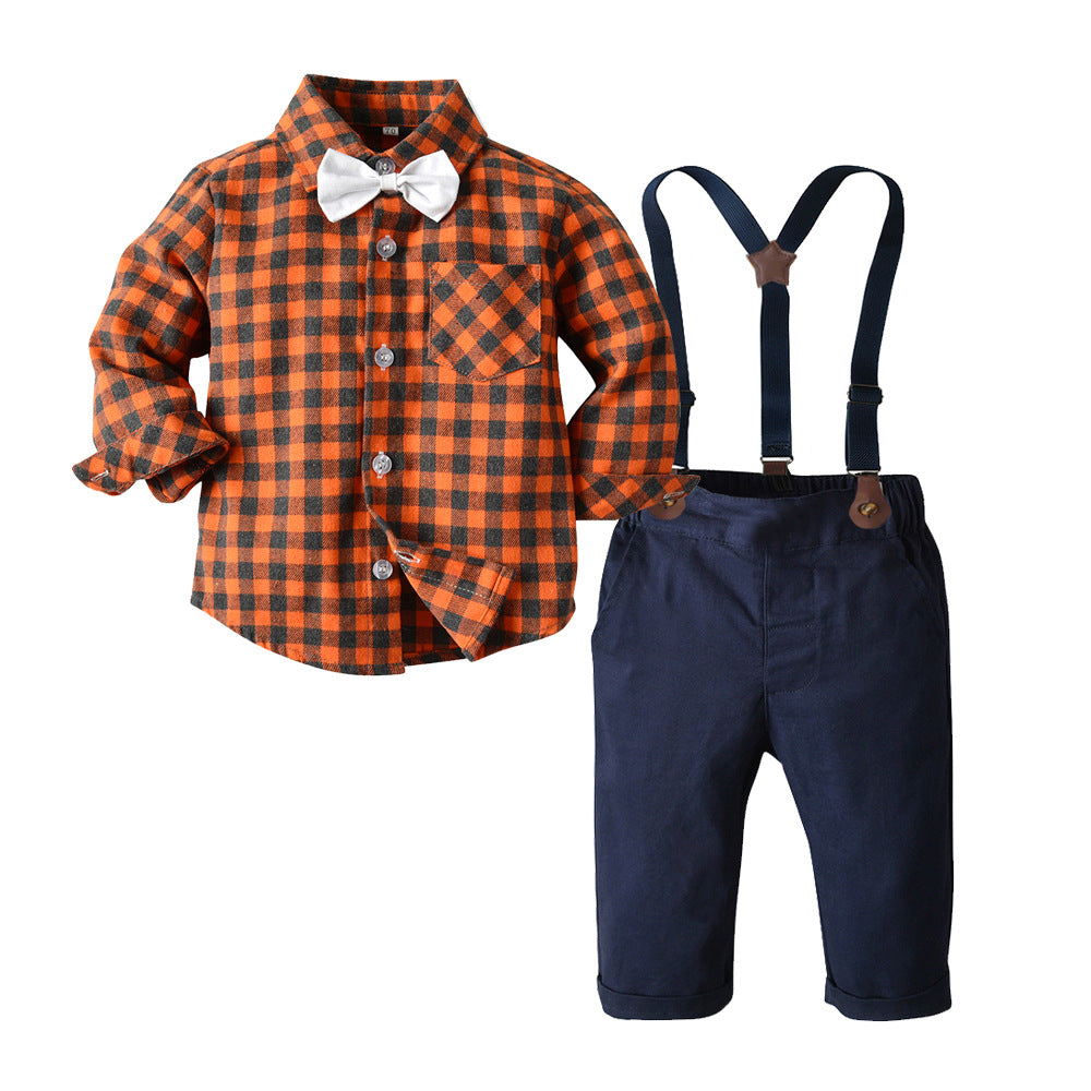 Plaid Suspenders Baby Boy Set 2 Pcs suits