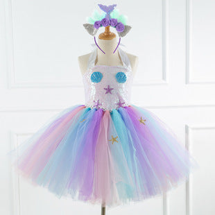 Unicorn Kid Girl Rainbow Sequin Tulle Birthday Dress