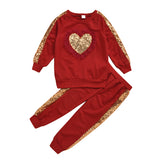 Toddler Baby Girl Valentine's Day Long Sleeve Love Sequins 2 Pcs Sets