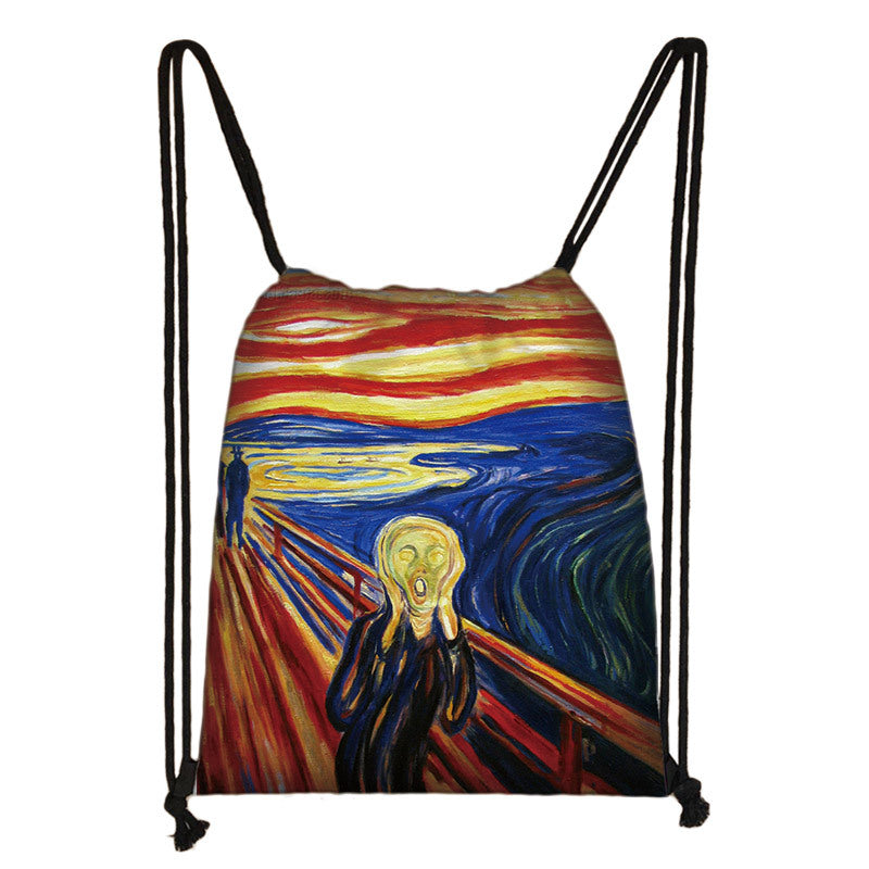 Kid Travel Outdoor Backpack Van Gogh Da Vinci Polyester Bundle Pocket Bags