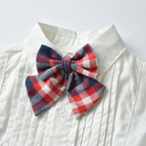 Kid Baby Girl Suit Long-sleeved Bow Tie Plaid Pleated Sets 2 Pcs