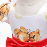 Kid Girl Birthday Bubble Sleeves Bear Heart-shaped Printed Dresses