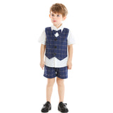 Kid Baby Boy Suit Short Sleeve British Plaid 2 Pcs Sets