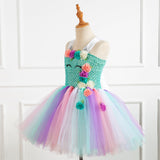 Kid Girl Rainbow Unicorn Princess Dress Halloween Carnival Dress