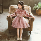 Kid Girl Golden Velvet Fashionable Spring Dresses