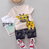 Boy Summer Short Sleeve Cartoon Giraffe Fashionable 2 Pcs Set
