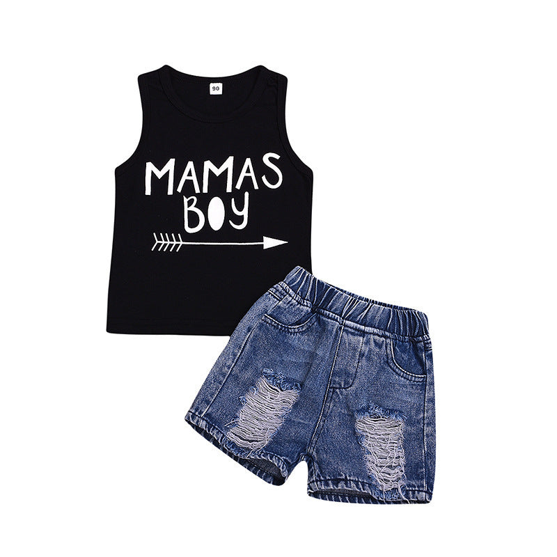 Kid Baby Sleeveless Letter Top Denim Shorts 2 Pcs Set Outfit