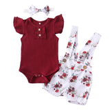 Baby Girl Flying Sleeve Ribbed Floral 3 Pcs Set