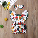 Baby Girl Floral Ruffle Sleeve Backless Romper 2Pcs Outfit Set