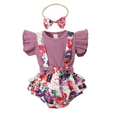 Baby Girl Ruffle Sleeve Ribbed Floral 3 Pcs Sets