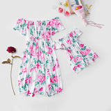 Family Matching Mother-daughter One-shoulder Printed Flounce Spring Dresses