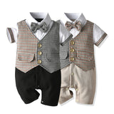 Boy Baby Harlequin Gentleman Short Sleeved Suit Romper