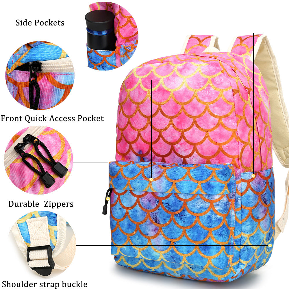 School Backpack Elementary School Kid Meal Pen Mermaid Three-piece Set Bag