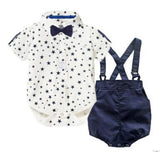 Baby Boy Gentleman Tie Crawl Suit Short Sleeve Star 2 Pcs Sets