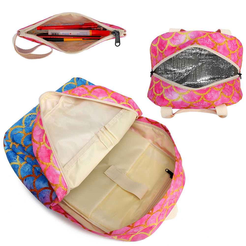 School Backpack Elementary School Kid Meal Pen Mermaid Three-piece Set Bag