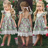 Kid Baby Girls Sub Flying Sleeve Shoulder Broken Flower Dress