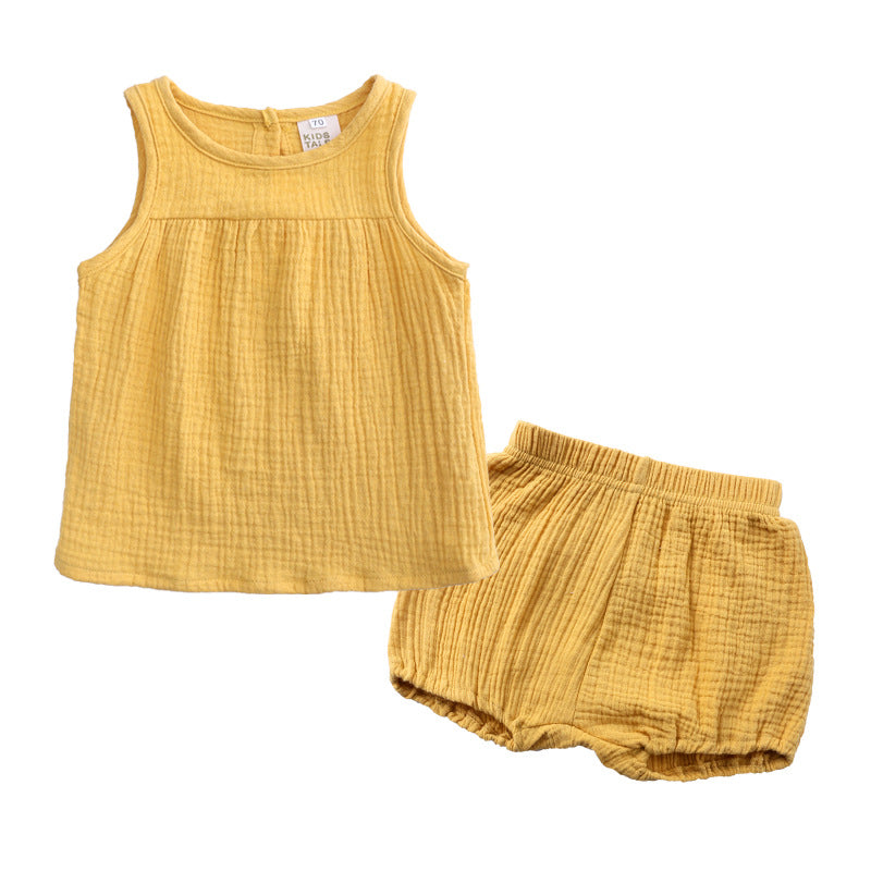 Toddler Baby Girl Summer Cotton Linen Sleeveless Shorts 2 Pcs Set