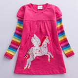 Kid Baby Girls Long Sleeve Unicorn Embroidered Cotton Dresses